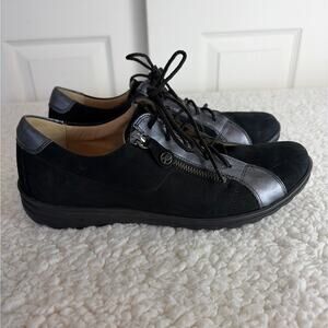 Hartjes Womens Shoe Size 5.5 Casual Side Zip Lace Up Sneaker Black Suede Leather